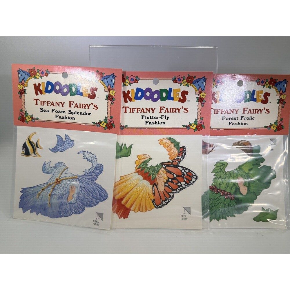 KIDOODLES x3 Tiffany Fairy's Static Vinyl Stickers Sea Foam Flutter Forest